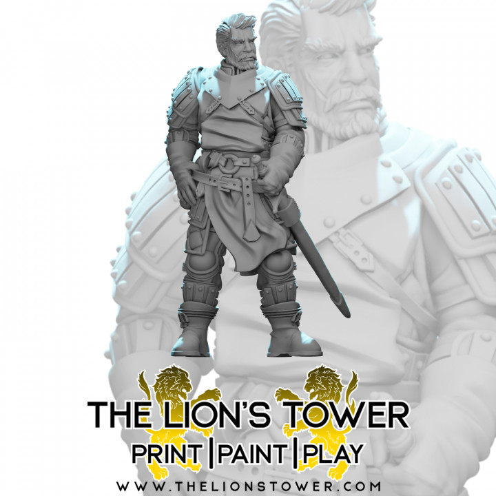 mercenary company - izzo 32mm scale presupported miniature lion's tower adventurers guild Tabletop Characters & Creatures fantasy fighter human rpg warhammer dungeonsanddragons dnd pathfinder frostgrave dandd cityguard icewinddale citywatch shadowdeep flamingfist splintmail blackcompany 3D print model - Mito3D