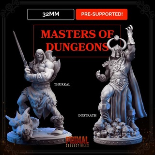 dark sorcerer + barbarian - masters dungeons quest primal collectibles Tabletop Characters & Creatures classic dragons epic fantasy hero retro rpg strong war warrior miniature enemy paint boardgame roleplaying oldschool wargame retrogame dungeons&dragons tabletopgame heroquest classicgame 3d print model - Mito3D