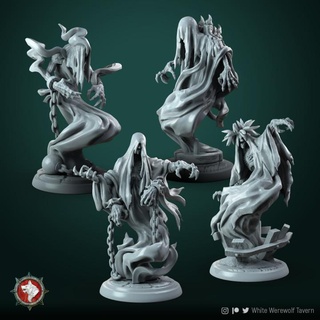 specters set 4 miniatures 32mm pre-supported white werewolf tavern Tabletop Characters & Creatures Store creature monster warhammer wraith tabletop wargame dnd specter spectre dndmonster 3d print model - Mito3D