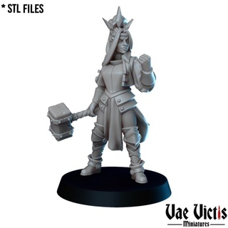 cleric pre-supported vae victis miniatures Tabletop Characters & Creatures fantasy hero rpg woman priest hammer tabletop paladin badass dnd 3d print model - Mito3D