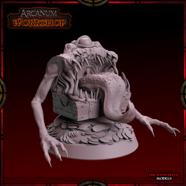 mimic chest gold arcanum workshop Tabletop Characters & Creatures Store creature dark fantasy monster treasure wargaming warhammer tabletop campaign dnd 3D print model - Mito3D