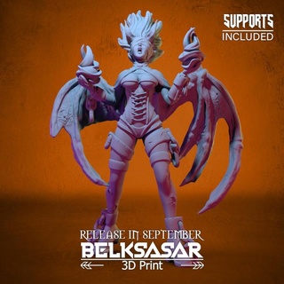 imprisoned demoness belksasar 3dprint Tabletop Characters & Creatures demon beautiful detailed fantasy female girl mask realistic wings woman scream horns boardgames fabric patreon dnd chains straps bandages 3d print model - Mito3D
