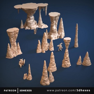 stalagmites ensemble 1 3dhexes table 3D imprimable terrain boutique dragons jeu rôle rpg marteau guerre scifi aventure donjon grotte rochers paysage escarmouche caverne 3d print model - Mito3D