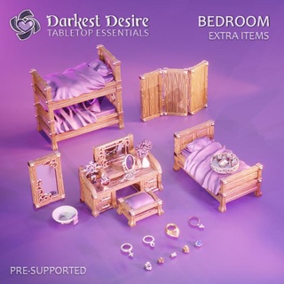 bedroom - extra items darkest desire Toys & Games Tabletop accessories Board 3D Printable Terrain Fantasy decoration environment fantasy furniture set terrain props boardgame tabletop d&d dnd scenery pnp scatter assets presupported 3d print model - Mito3D