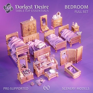 bedroom - full set darkest desire Toys & Games Tabletop accessories Board decoration environment fantasy furniture perfume terrain props jewelry boardgame tabletop makeup d&d dnd scenery pnp mirrors scatter assets presupported 3d print model - Mito3D