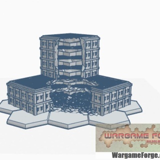 modern ruined building 6 hex base mrhb006 wargame forge Store terrain 6mm battletech 3d print model - Mito3D