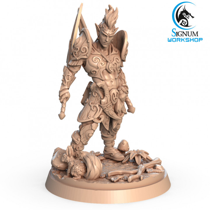 lindaris cavaleiro Primavera signum oficina tampo mesa personagens criaturas fantasia universo masmorras duende miniaturas espada Guerreiro dual ttrpg pré suportado manejar 3D print model - Mito3D