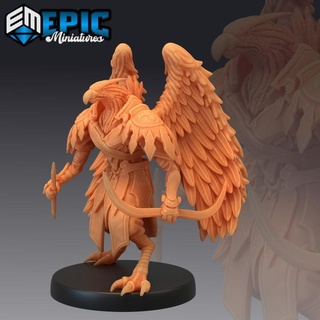 bird folk eagle archer flying birdfolk race classic avian humanoid epic-miniatures Tabletop Characters & Creatures Fantasy Universe Store arrow fantasy medieval monster rpg warhammer sla enemy bow tabletop dungeon dnd pathfinder aarakocra npc pre-supported supported pre 3d print model - Mito3D