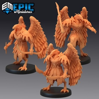 bird folk eagle set flying birdfolk race classic avian humanoid epic-miniatures Tabletop Characters & Creatures Fantasy Universe Store archer arrow fantasy medieval monster rpg spear sword warhammer sla enemy bow tabletop swords dungeon dnd pathfinder aarakocra npc pre-supported supported pre 3d print model - Mito3D