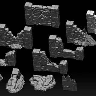 rubble stone wall set - support less behold'ur craft Tabletop 3D Printable Terrain Store roleplay terrain tabletop dungeon dnd walls scatter 3d print model - Mito3D