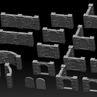 dungeon stone wall set - support less behold'ur craft Tabletop 3D Printable Terrain Store fantasy roleplay tabletop dnd walls 3d print model - Mito3D