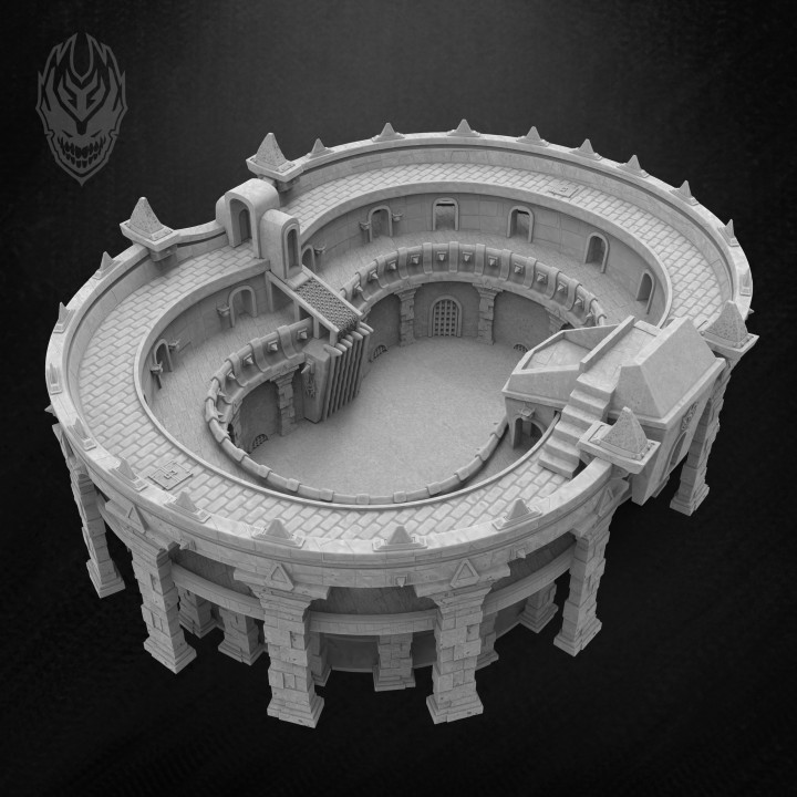 Coliseo batalla arena sonriendo Dios mesa 3D imprimible terreno impresión stl edificio dragones mazmorras fdm lucha combatiente estructura grande gladiador base duelo dnd tribu pozos 3D print model - Mito3D