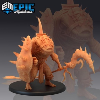 shark folk warrior spear & shield fish tribe sea creature epic-miniatures Tabletop Characters Creatures Store fantasy medieval monster rpg warhammer sla enemy tabletop dungeon dnd pathfinder npc pre-supported supported pre 3d print model - Mito3D