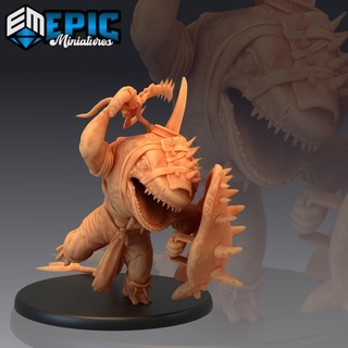 shark folk warrior attacking fish tribe sea creature epic-miniatures Tabletop Characters & Creatures Store bone fantasy medieval monster rpg shield sword warhammer sla enemy tabletop dungeon dnd pathfinder npc pre-supported supported pre 3d print model - Mito3D
