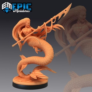 mermaid harpoon spear siren ocean water encounter classic creature epic-miniatures Tabletop Characters & Creatures Store fantasy medieval monster rpg sea warhammer sla enemy tabletop dungeon underwater dnd pathfinder npc pre-supported supported pre 3d print model - Mito3D