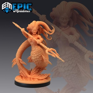 mermaid trident spear siren ocean water encounter classic creature epic-miniatures Tabletop Characters & Creatures Store fantasy medieval monster rpg sea warhammer warrior sla enemy tabletop dungeon underwater dnd pathfinder npc pre-supported supported pre 3d print model - Mito3D