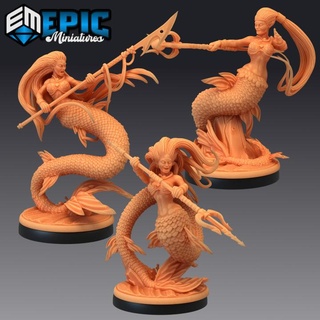 mermaid set siren warrior ocean water encounter classic creature epic-miniatures Tabletop Characters & Creatures Store fantasy medieval monster rpg sea spear warhammer sla trident staff enemy tabletop dungeon underwater dnd pathfinder npc harpoon pre-supported supported pre 3d print model - Mito3D