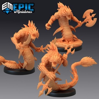 ocean naga set underwater encounter sea & water creature epic-miniatures Store axe fantasy medieval monster rpg sword warhammer sla trident enemy tabletop dungeon dnd pathfinder npc pre-supported supported pre 3d print model - Mito3D