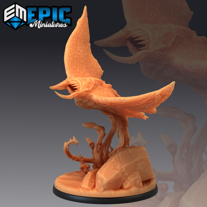 manta ray swimming ocean encounter wild sea creature epic-miniatures Tabletop Characters & Creatures Store fantasy medieval monster rpg warhammer water sla enemy tabletop dungeon underwater dnd pathfinder npc pre-supported supported pre ixitxachitl 3D print model - Mito3D