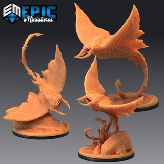 manta ray set swimming ocean encounter wild sea creature epic-miniatures Tabletop Characters & Creatures Store fantasy medieval monster rpg warhammer water sla enemy tabletop dungeon underwater dnd pathfinder npc pre-supported supported pre ixitxachitl 3d print model - Mito3D