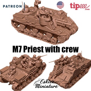 m7 priest crew - 28mm wargame eskice miniature aron Tabletop Characters & Creatures Historical Universe Vehicles Machines Store action bolt soldier tank usa vehicle war ww2 flames us wargamew 3d print model - Mito3D