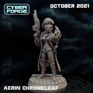 cyber forge savage space aerin chromeleaf titan miniatures Tabletop Characters & Creatures Sci-Fi Universe Store leader character cosmic cowboy mercenary smuggler hiredgun 3d print model - Mito3D