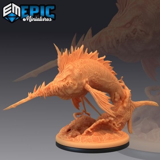 sword fish jumping ocean & sea creature water encounter epic-miniatures Store fantasy medieval monster rpg warhammer sla enemy tabletop dungeon dnd pathfinder npc pre-supported supported pre 3d print model - Mito3D