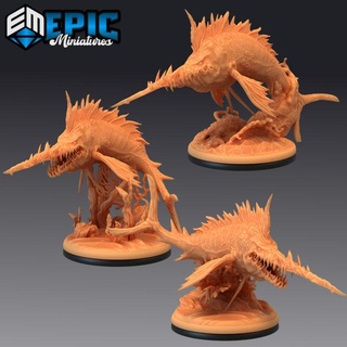 sword fish set ocean & sea creature water encounter epic-miniatures Store fantasy medieval monster rpg warhammer sla enemy tabletop dungeon dnd pathfinder npc pre-supported supported pre 3d print model - Mito3D