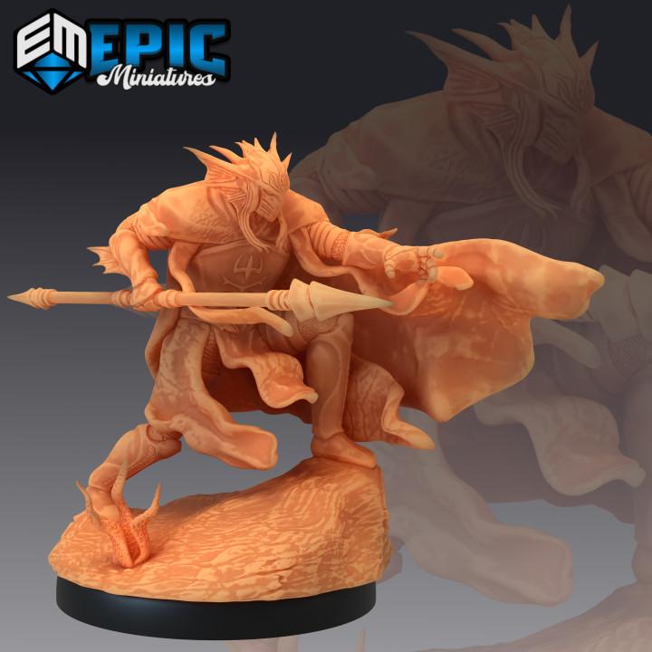 atlantean knight spear underwater encounter sea & ocean warrior epic-miniatures Store fantasy medieval monster rpg warhammer sla enemy tabletop dungeon dnd pathfinder npc pre-supported supported pre 3D print model - Mito3D