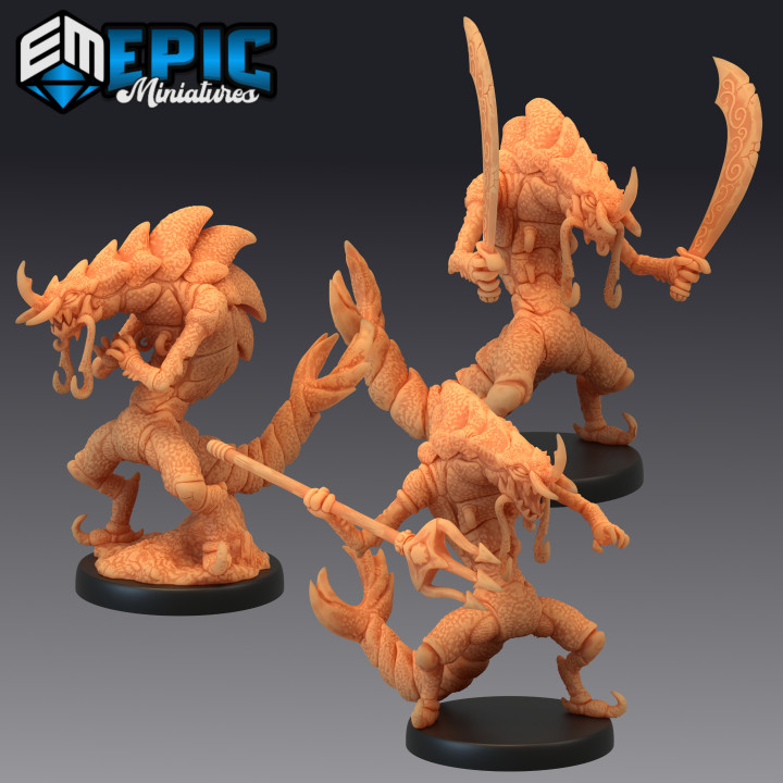 shrimp folk set water humanoid sea creature underwater ocean encounter epic-miniatures Store fantasy medieval monster rpg sword warhammer saber sla trident enemy tabletop dungeon dnd pathfinder npc pre-supported supported pre 3D print model - Mito3D