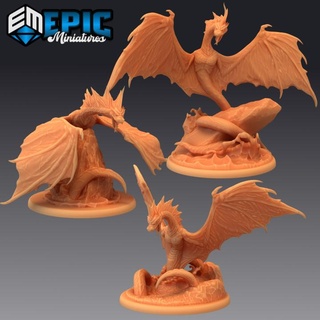 winged sea serpent set ocean creature water encounter epic-miniatures Store fantasy medieval monster rpg warhammer sla enemy tabletop dungeon dnd pathfinder npc pre-supported supported pre 3d print model - Mito3D