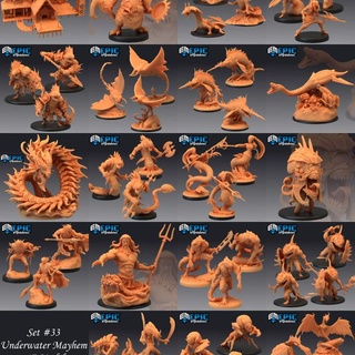 underwater mayhem set sea & water encounter ocean collection pre-supported epic-miniatures Store fantasy medieval monster rpg warhammer sla enemy tabletop dungeon dnd pathfinder npc supported pre 3d print model - Mito3D