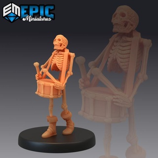 squelette musicien tambours Mort vivant musique interprète epic miniatures boutique fantaisie médiéval monstre rpg marteau guerre sla ennemi table donjon dnd éclaireur PNJ pre supported prise charge pré 3d print model - Mito3D