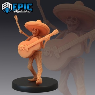 skeleton musician guitar undead music performer epic-miniatures Store fantasy medieval mexican monster rpg warhammer sla enemy tabletop dungeon dnd pathfinder npc pre-supported supported pre 3d print model - Mito3D