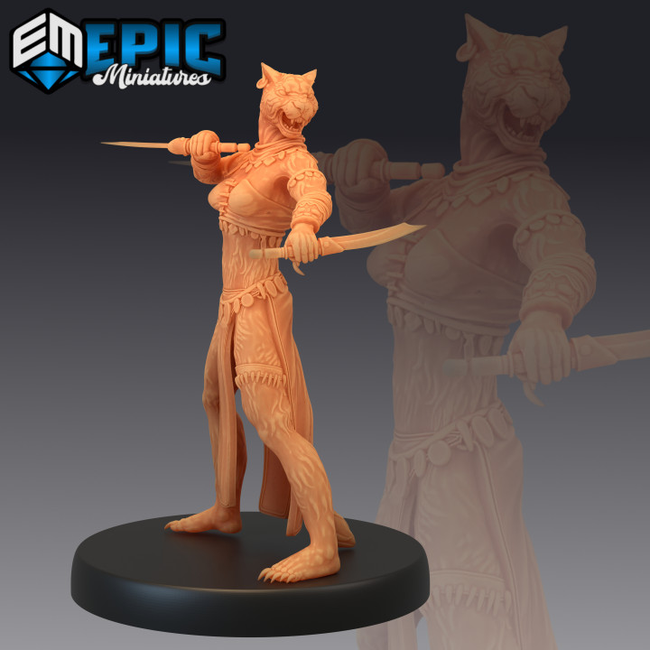 kedi halkı jaguar avcı kurtadam Hanım halk kadın savaşçı epic miniatures mağaza fantezi Ortaçağa ait canavar rpg Warhammer sla düşman masaüstü zindan dnd yol bulucu npc pre supported destekli ön 3D print model - Mito3D