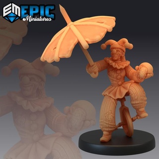 horror clown unicycle scary circus encounter epic-miniatures Tabletop Characters & Creatures Store fantasy medieval monster rpg warhammer sla enemy carnival tabletop umbrella dungeon dnd pathfinder npc pre-supported supported pre 3d print model - Mito3D