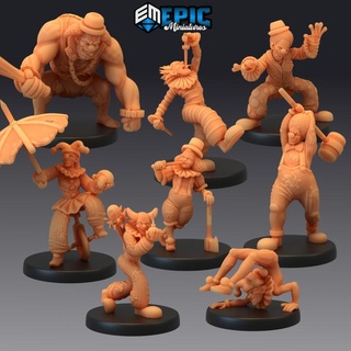 horror clown set scary circus encounter epic-miniatures Tabletop Characters & Creatures Store fantasy medieval monster rpg warhammer sla enemy carnival tabletop dungeon dnd pathfinder npc pre-supported supported pre 3d print model - Mito3D