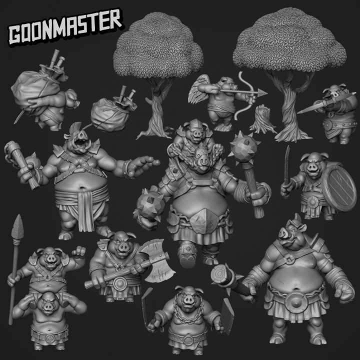 hogs war release goon master Tabletop Characters & Creatures animal creature forest goblin orc ork pig tree wargaming miniature tabletop dnd folk boar scatter hog 3D print model - Mito3D