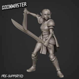 sky elf 2 goon master Tabletop Characters & Creatures Store armour female fighter plate sword wargaming warrior miniature dancer dual tabletop cape paladin duel dnd wield 3d print model - Mito3D