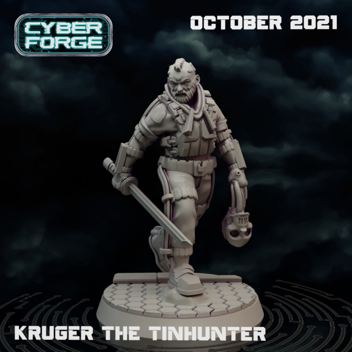 cibernético fragua salvaje espacio kruger cazador estaño titán miniaturas mesa caracteres criaturas Sci Fi universo Tienda cyberpunk pícaro escaramuza mercenario escoria asesino sueldo 3D print model - Mito3D