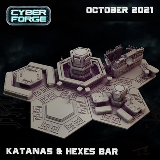 cyber forge savage space katanas & hexes bar terrain titan miniatures Tabletop Characters Creatures Store glass set speaker stool table screen restaurant microphone bartender cantine 3d print model - Mito3D