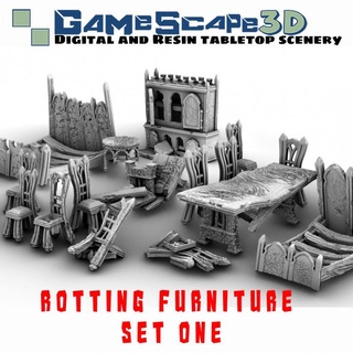 marcio Gotico mobilia impostato 1 gamescape3d tavolo personaggi creature 3D stampabile terreno negozio fantasia rotto rovinare 3d print model - Mito3D