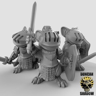 mousle knights swords shields pre supported duncan shadow Tabletop Characters & Creatures Fantasy Universe Store fantasy knight rpg dungeonsanddragons dnd mice tabletopgames anthropomorphic ttrpg anthro presupported humblewood burrowsandbadgers 5thed 3d print model - Mito3D