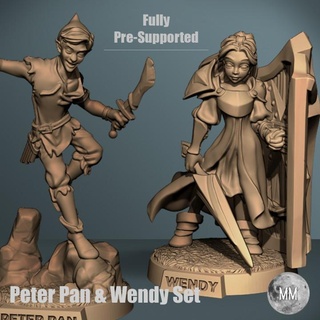 peter pan wendy darling moonlight minis- christine van patten Tabletop Characters & Creatures Fantasy Universe Store dragons dungeons female fighter fly girl mini shield tower woman flying d&d rogue neverland pavise 3d print model - Mito3D