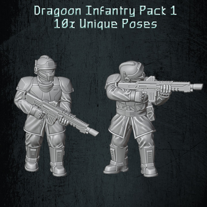 dragoon infantry soldier pack 1 quartermaster3d Tabletop Characters & Creatures Sci-Fi Universe Store future miniatures trooper scifi soldiers 28mm grimdark grunts 3D print model - Mito3D