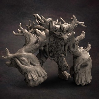 puissant bois Golem druide rouge argile objets collection boutique arbre loxodon 3d print model - Mito3D