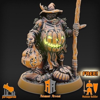 vile corrupted - pumpkin farmer adamant arsenal Home & Garden Festivities Halloween Tabletop Characters Creatures Fantasy Universe free halloween knight zombie scythe plague presupported rot supported pestilence 3d print model - Mito3D