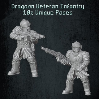 dragón veterano infantería soldados quartermaster3d mesa caracteres criaturas Sci Fi universo Tienda ciencia ficción élite 28mm veteranos sombrío 3d print model - Mito3D
