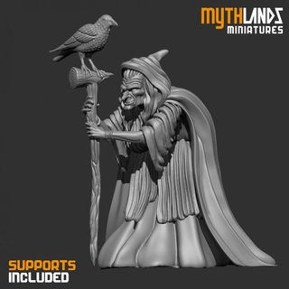 old witch mythlands miniatures Tabletop Characters & Creatures Fantasy Universe Store crow halloween raven rpg miniature wargame dungeon dnd 3dminiature mythlandsminiatures 3d print model - Mito3D
