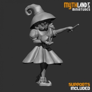 young witch mythlands miniatures Tabletop Characters & Creatures Fantasy Universe Store cat rpg magic miniature wargame dnd 3dminiature mythlandsminiatures 3d print model - Mito3D